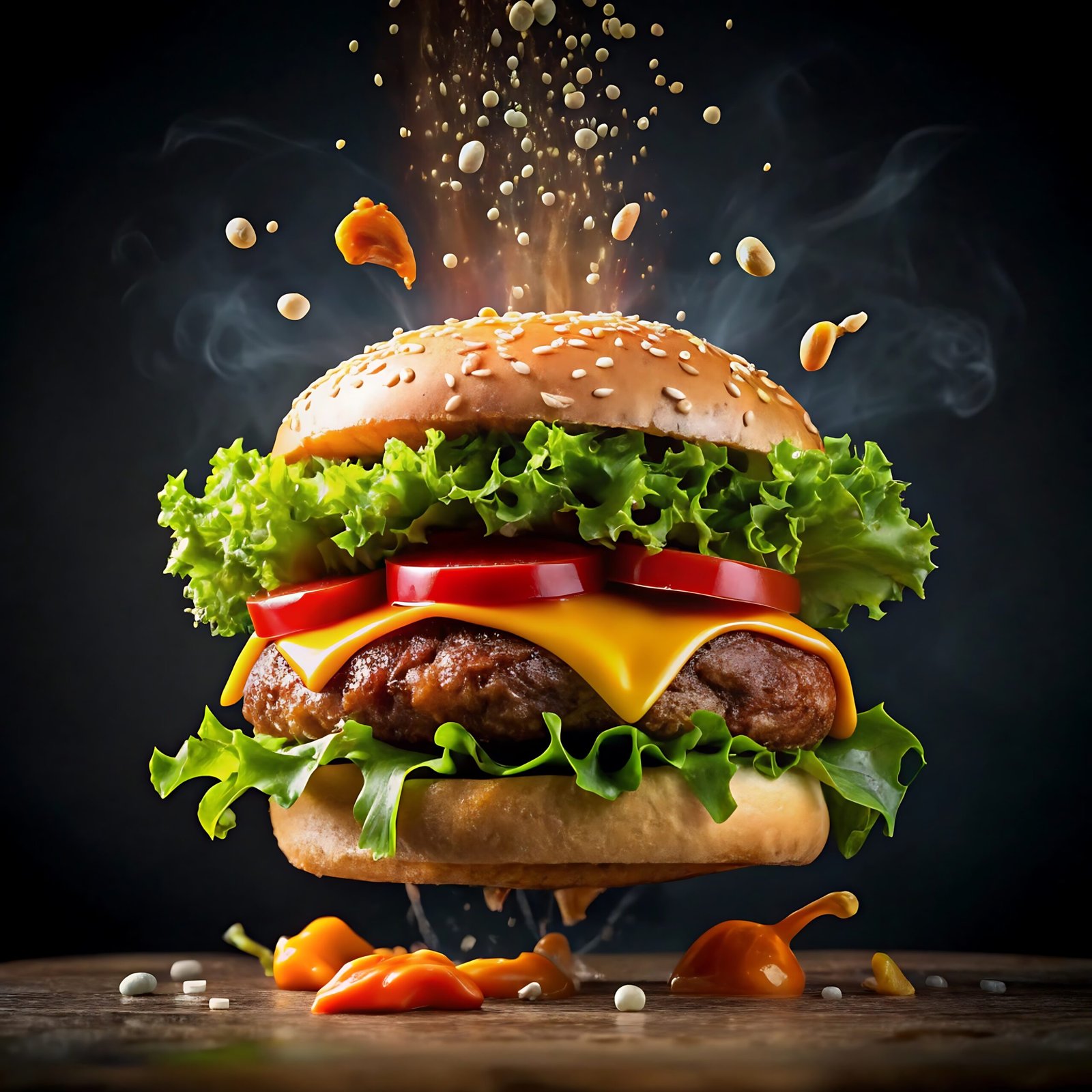 hamburger with lot cheese lettuce it scaled